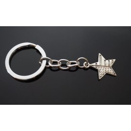 Cute American Flag Star Shaped USA Silver Pendant Charm Keychain Key Chain Gift