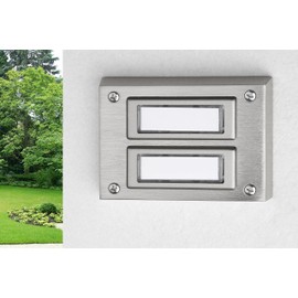 HUBER Surface-Mounted Bell Push Button 2 Compartments Made of Real Metal - Doorbell Push with Name Plate - Front Door Bell Surface-Mounted Brass - Bell Front Door 2 Compartments