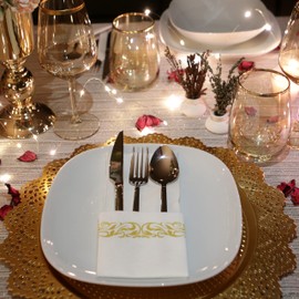 Capsella Premium Quality Fancy Elegant Disposable Guest Napkins, Soft and Absorbent Linen-Feel Napkins, Durable Decorative Bathroom Napkins, Good for Parties, Dinner or Events (Gold Art-Pack of 200)