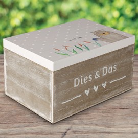 Mr. & Mrs. Panda 22 x 15 cm Otter Wooden Box with Stone - Memory Box, Otter Sea Otter, Plants, Sea Otter, Memory Box, Box, Fish Otter, Treasure Chest