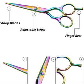 Wishbeauty Professional Hairdressing Scissors - 5.5 inch Hair Scissors for Women & Men - Barber Scissors for Hair Cutting - Sharp Scissor Blades - RightHand Hairdressers Scissors for Salon (Rainbow)