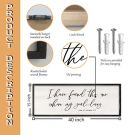 RLWangChao I Have Found The One Whom My Soul Loves Wall Art Sign 40x15 Inch Large Rustic Master Bedroom Above Bed Bible Verse Prints Wood Frame Vintage Song of Solomon 3:4 Wall Hanging Decor (Black)