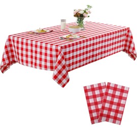 Eastrise Plastic Tablecloths 137x274cm,Disposable Checkered Rectangle Tablecloth,Waterproof and Spillproof Table Covers for Party Supplies(2 Pack/Red)