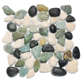 FuStone Marble Tiles Interlocking Pebble Decorative Tiles Natrual River Rock Stone Tile(5-Sheets) Kitchen Floor Bathroom Patio Stones PT204-5