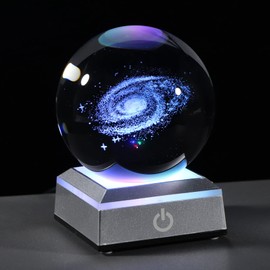3.15 in. 3D Crystal Milky Way Galaxy Ball with LED Nightlight Lamp, Universe Planet Model Sphere Paperweight Home Ornaments Gifts for Astronomers