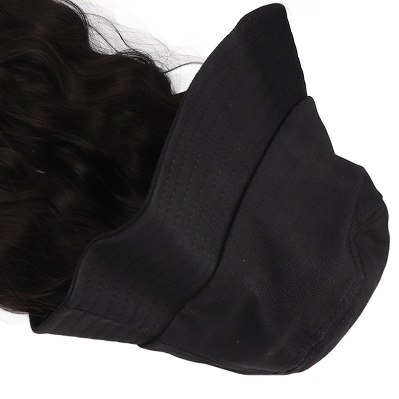 Hat Wig Women Detachable Middle Length Black Brown Curly Wavy