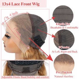 Honey Blonde Ombre Lace Front Wig Human Hair Highlight Body Wave 4/27 Colored Lace Front Wigs Human Hair Pre Plucked 180% Density Glueless 13X4 Transparent HD Lace Frontal Wig for Women 26Inch