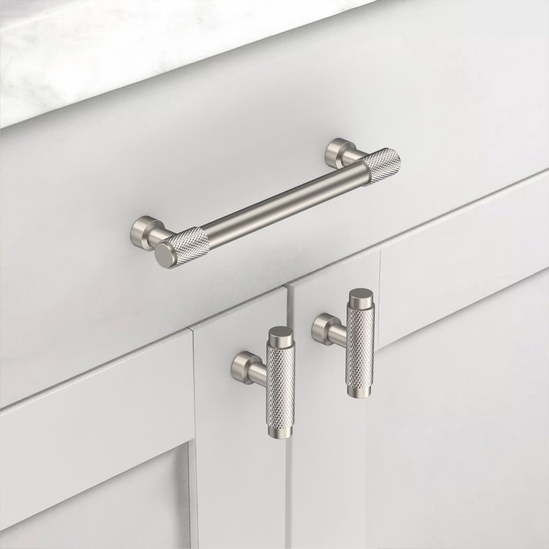 9BUILD 10 Pack Brushed Satin Nickel Cabinet Handles 128MM Hole