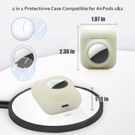 Funda protectora de silicona 2 en 1 compatible con AirPod 1 y 2 y AirTag, funda protectora suave y completa con 2 protectores de pantalla de TPU, antiarañazos, antipérdidas (blanco)