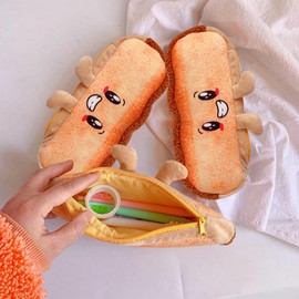 KASESSS Kawaii Plush Pencil Case Girls Cute Pencil Case Aesthetic Pencil Case Toast Bread Shape Pencil Case Unisex for School Pencil Case Gifts for Children, Brown, yellow, pencil case