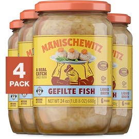 Manischewitz Gefilte Fish in Liquid Broth, 24 oz (4 Pack) | Protein Rich | Kosher for Passover | No MSG