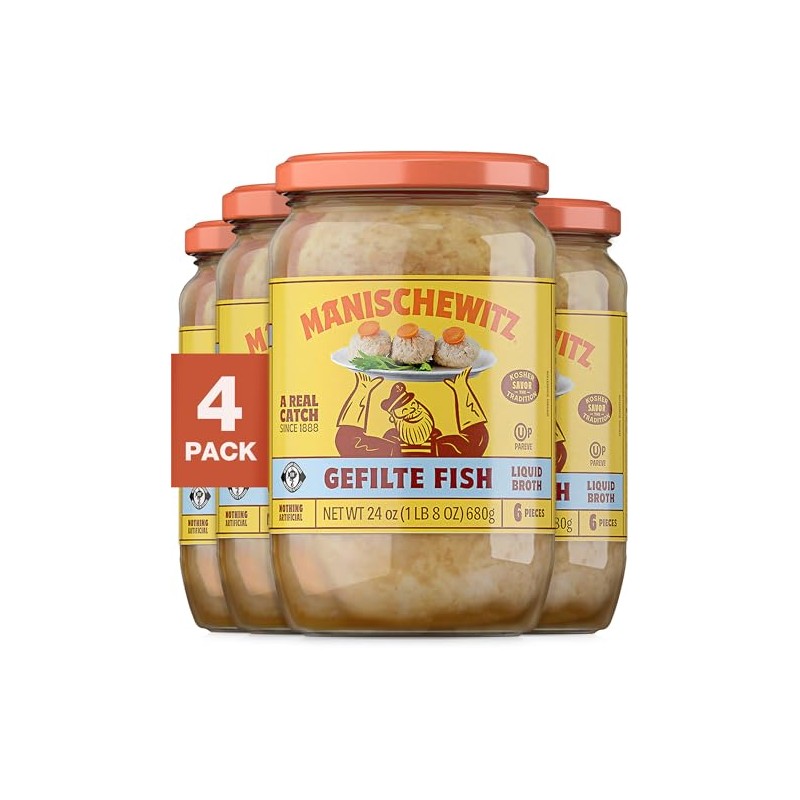 Manischewitz Gefilte Fish in Liquid Broth, 24 oz (4 Pack)