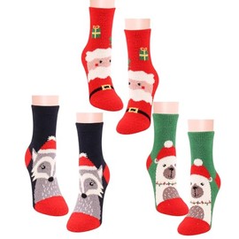 Christmas Socks 3 Pairs Christmas Fluffy Socks for Women,Men,Kids,Thick Sock Winter Slipper Socks Sleeping Socks,Coral Fuzzy Socks Xmas Socks for Christmas Stocking Fillers Gifts,Xmas Crakers Filler