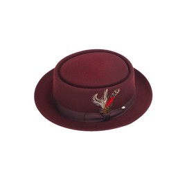 New Mens 100% Wool Burgundy (Maroon/Dark Red) Porkpie (Pork Pie) Hat