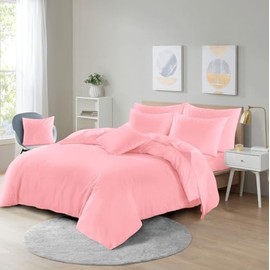 Microfibre Duvet Cover Set, Ultra Soft Bedding, 100% Polyester (Pink, Single)