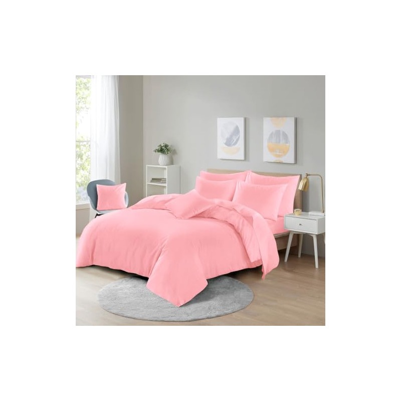 Microfibre Duvet Cover Set, Ultra Soft Bedding, 100% Polyester (Pink,