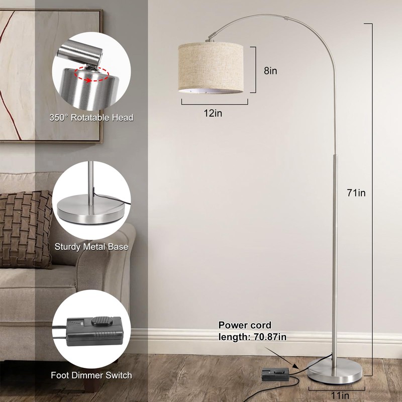 Floor Lamp for Living Room, Dimmable Arc Floor Lamp with