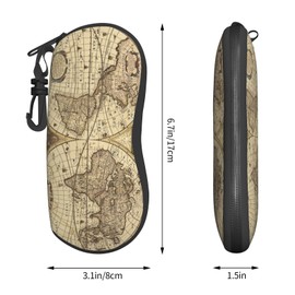 USAMZDIY Ancient World Map Sunglasses Soft Case With Carabiner Ultra Light Neoprene Zipper Eyeglass Case for Women