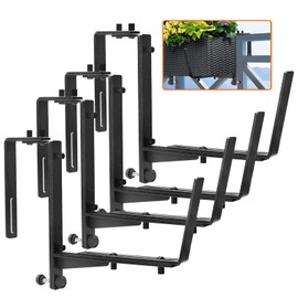ZUIWAN 4 Pcs Adjustable Railing Planter Boxes Brackets,Heavy Duty Iron Window Box Planters Holder Outdoor for Railings,Windowsill,Patio,Deck,Garden,Balcony,Fence,Wall,Porch,Black