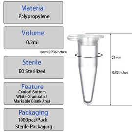 BKMAMLAB - Tubos de microcentrífuga de 0,2 ml, 300 piezas, frascos pequeños de plástico esterilizado EO con tapas para almacenamiento de muestras sin fugas (300)
