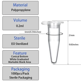BKMAMLAB - Tubos de microcentrífuga de 0,2 ml, 300 piezas, frascos pequeños de plástico esterilizado EO con tapas para almacenamiento de muestras sin fugas (300)