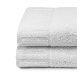 Top Towel - 2 Shower Towels - Hotel White Towels - Large Bath Towels - 100% Cotton - White - 70x 140 cm
