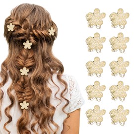 10Pcs Small Pearl Hair Claw Clips, Mini Opal Crystal Flower Hair Barrettes,Sweet Decorative Hair Accessories for Women Teens