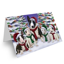 Doggie of the Day Christmas Family Portrait Bull Terrier Dog Note Cards - Adorable Pets Invitation Cards with Envelopes - Pet Artwork Christmas Note Cards (1 Note Card)