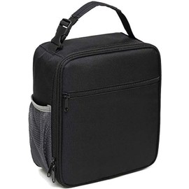 OrgeMaan Insulated Lunch Bag Portable Leakproof Lunch Box for Boys Girls Women Men Kids Adults to School Office Durable Cooler Bag with Side Mesh Pocket for Outdoor Picnic Camping (Black)