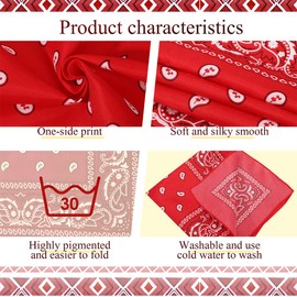 KEWUF 3 Stück bandana damen, bandana rot, halstuch damen, kopftuch damen, Bandana Herren Kopftuch, Seidig Vintage Bandana Damen und Herren Set, Farbig Kopf Square Schal Satin Kopftuch 54 x 54cm