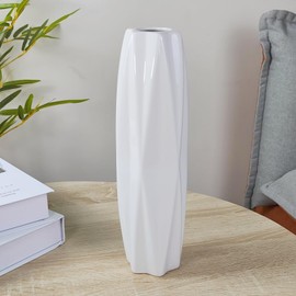 JIDOFUE Ceramic Vase, White Flower Vase, 12 Inches/30 cm High Modern Textured Vases for Farmhouse, Shelf, Table Centrepieces, Home Decoration, Living Room Decorations, Large Pattern Vase for Pampas