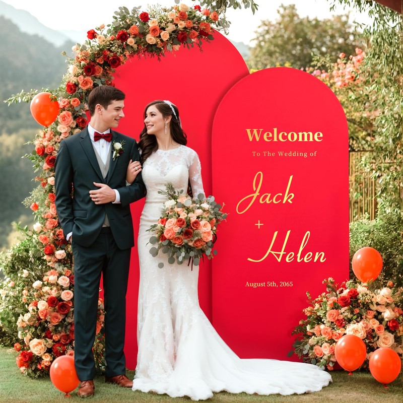 Red Arch Backdrop Covers - 7.2FT, 6FT Spandex Fitted Wedding