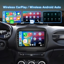 Android 13 Touchscreen Car Stereo Compatible with Jeep Renegade 2015 2016 2017 2018 2019 2020 Wireless CarPlay & Android Auto, GPS Navigation, Bluetooth, WiFi, FM Radio, Backup Camera