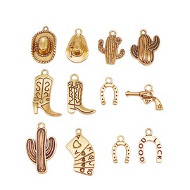 Julie Wang 100 Grams Vintage Gold Color Western Cowboy Charms Alloy Boot Hat Pendants for Women Necklace Bracelet Earrings Jewelry Making Cowgirl Gifts DIY Craft
