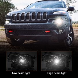 FIONE Xenon HID Model Only Headlight Assembly Compatible with Jeep Cherokee 2014-2018 Headlamp with Black Housing Left Driver Side LH 68102849AG CH2502250