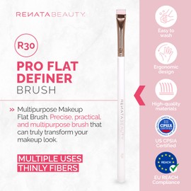 Renata Beauty R30 Flat Definer Brush - Premium Concealer Brush Under Eye with Firm Stiff Synthetic Bristles - Precise Eyeliner Brush for Gel/Powder/Cream Makeup - Multipurpose Makeup Flat Brush