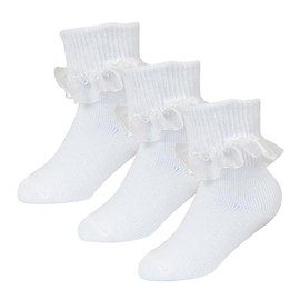 A2Z 4 Kids Infant Baby Girls Lace Frilly Socks Pack of 3 Cotton Comfortable - Socks AZ367 White 3 Pack 6-12 M