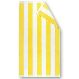 Beachland Luxury Large Beach Towel 34 x 64 inch - Extra Soft Cabana Stripe Hotel and Resort Style - Terry Velour Yarn Dyed 100% Cotton (Yellow, 1 Towel)