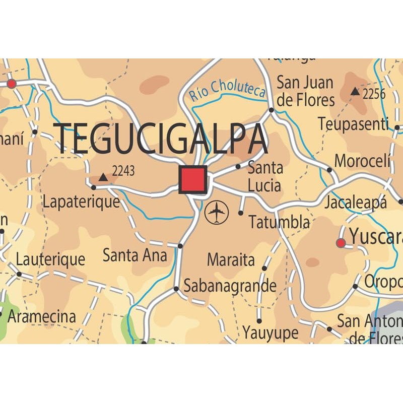 Honduras Physical Map - 23.3 x 16.5 Inches - Paper