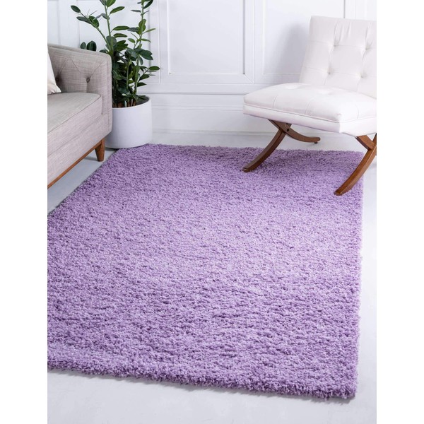 Unique Loom Solo Solid Shag Collection Area Modern Plush Rug Lush & Soft, 8 ft 0 x 11 ft 0, Lilac