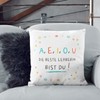 Mugffins AEIOU Cushion with Filling with Saying for Teacher in
