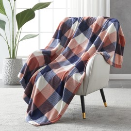 SOCHOW Buffalo Plaid Flannel Fleece Throw Blanket 50 × 60 Inches, Soft Lightweight Cozy All Season Coral Pink Checkered Blanket for Bed, Couch, Car