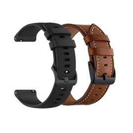 YEEJOK Vivoactive 6/5/3 Bands 20mm Silicone Leather, Compatible for Garmin Vivoactive 6/5/3 Watch Bands/Venu/Venu Sq/Venu 2 Plus/Forerunner 245/645 Music Strap Replacement for Men Women-Black+Brown