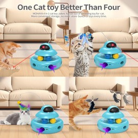 MOHAYA Cat Toys,4-in-1 Automatic Kitten Toy for Bored Indoor Adult Cats,lectric Flying Butterfly,Whack a Mole,Feather Track Balls,Blue