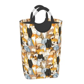 LIBIFALL Colorful Cats Laundry Basket Cute Animal 50L Large Collapsible Laundry Hamper Bag Funny Cat Clothes Hampers with Handles Storage For Dorm Family