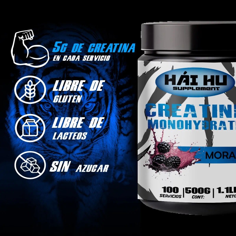 Creatina Monohidratada En Polvo 500g Hái Hu Varios Sabores Mora