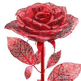 Piececool 3D Puzzle Metal Rose Model, 3D Metal Puzzle Flower Branches Plants for 340 Stainless Steel, Whole Metal, 1:1 Restore, Birthday Gift, Model Kit Adults, 15 Pieces (Red)