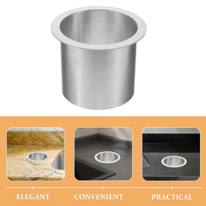 ABOOFAN Drop-in Trash Chute Stainless Steel Round Countertop Trash and