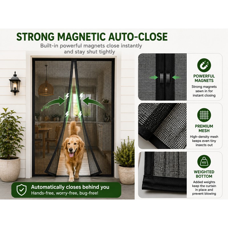 2-Pack Magnetic Door Curtain Automatic Mosquito Closing Door Screen Net