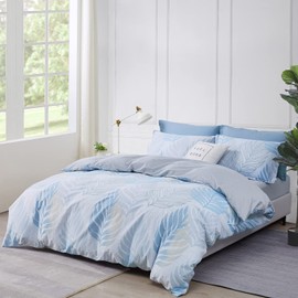 SAPHREAS Light Blue Duvet Cover Set Single Size Tropical Leaves Comforter Cover Set with Zipper Closure Bedding Set 1 Duvet Cover 2 Pillow Shams